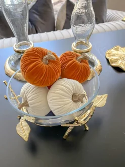 Inspire Me! Home Decor Small Striped Ceramic Pumpkin With Gold Stem Clearance