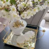 Inspire Me! Home Decor Square Gold Floral Tray With White Enamel Interior Hot
