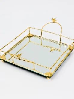 Inspire Me! Home Decor Square Gold Floral Tray With White Enamel Interior Hot