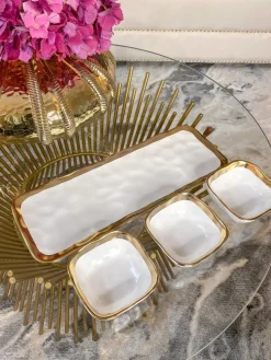 Inspire Me! Home Decor 3 Square Snack Bowls W/Tray Set Gold Discount