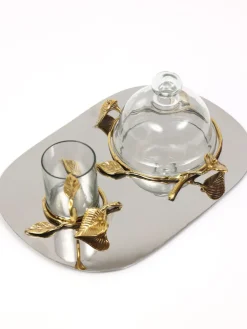 Inspire Me! Home Decor Stainless Bowl On Gold Metal Branch Base And Lid Fashion