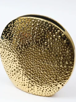 Inspire Me! Home Decor Studded Amber Glass Vase Wtih Gold Rim New