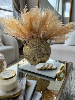 Inspire Me! Home Decor Studded Amber Glass Vase Wtih Gold Rim New