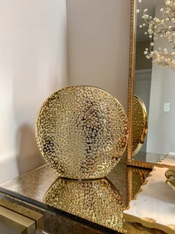 Inspire Me! Home Decor Studded Amber Glass Vase Wtih Gold Rim New