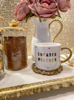 Inspire Me! Home Decor “Sweater Weather” Gold & White Tile Mug Hot
