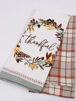 Inspire Me! Home Decor “Thankful” Plaid Kitchen Towels New