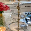 Inspire Me! Home Decor 3-Tier Dessert Stand With Gold Flowers New