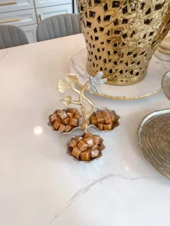 Inspire Me! Home Decor Two-Tiered Marble Cake Stand With Gold Base New
