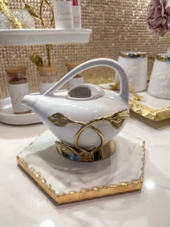 Inspire Me! Home Decor Two-Tiered Silver Stand With Gold Floral Details Hot