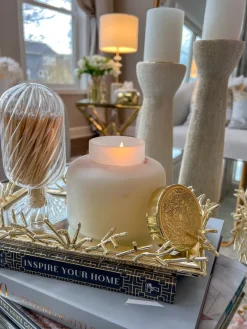 Inspire Me! Home Decor 5″ Vanilla Candle With Gold Lid Sale