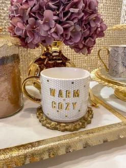 Inspire Me! Home Decor “Warm + Cozy” Gold & White Tile Mug Discount