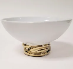 Inspire Me! Home Decor White And Gold Feather Decorative Bowl Fashion
