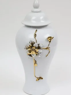Inspire Me! Home Decor White And Gold Animal Print Ginger Jar (2 Sizes) Ginger Jars Sale