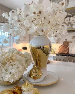 Inspire Me! Home Decor White And Gold Dogwood Flower Stem Fashion