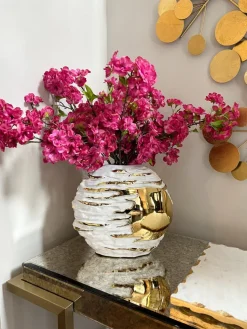 Inspire Me! Home Decor White And Gold Striped Bowl Hot