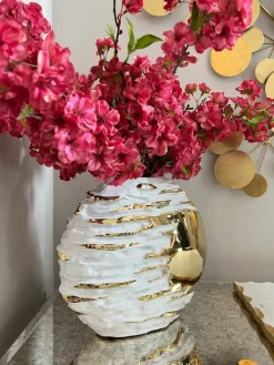 Inspire Me! Home Decor White And Gold Striped Bowl Hot