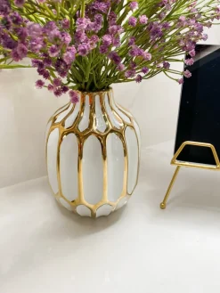 Inspire Me! Home Decor White And Gold Textured Ceramic Bowl Clearance