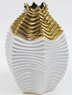 Inspire Me! Home Decor White And Gold Textured Ceramic Vase Clearance