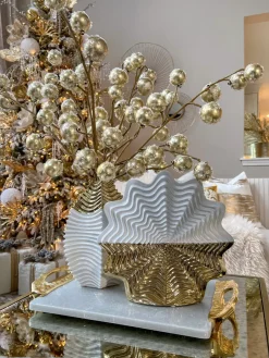Inspire Me! Home Decor White And Gold Textured Ceramic Vase Clearance