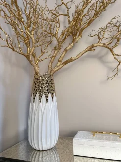Inspire Me! Home Decor White And Gold Pattern Vase Hot