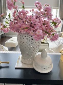 Inspire Me! Home Decor White And Gold Porcelain Vase With Circle Cutout Design (2 Styles) New