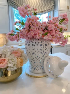 Inspire Me! Home Decor White And Gold Porcelain Vase With Circle Cutout Design (2 Styles) New