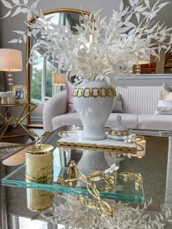Inspire Me! Home Decor White Bowl With Chain Rim Fashion