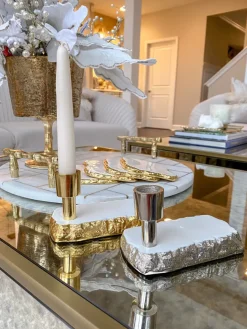 Inspire Me! Home Decor White Ceramic Candle Holder With Gold Elegant Details (2 Sizes) Best