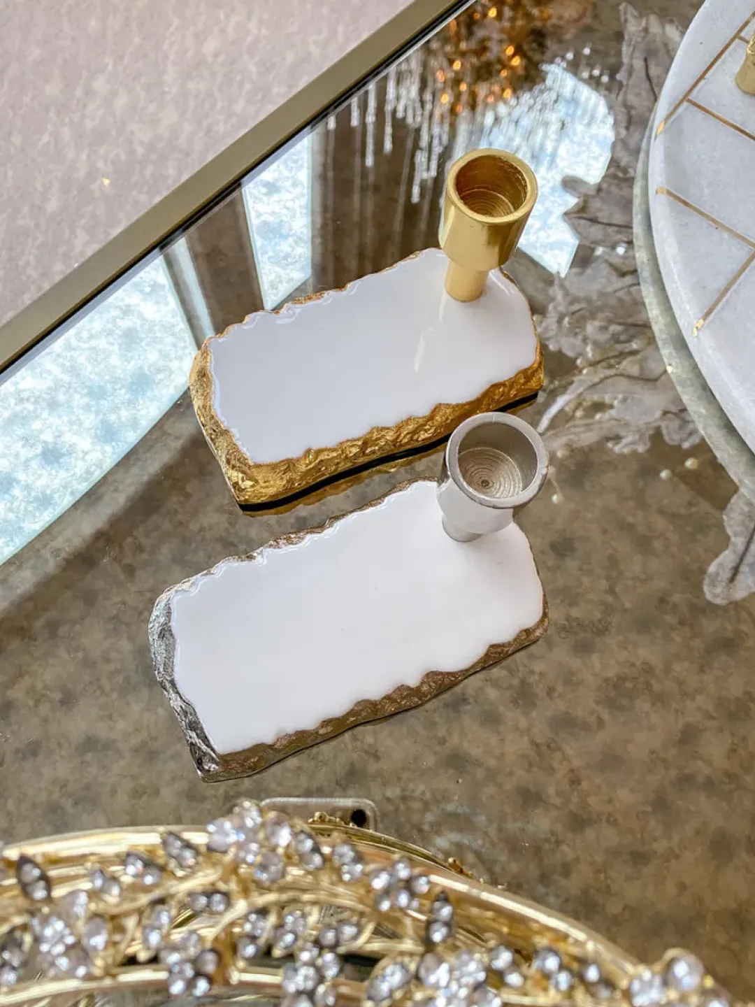 Inspire Me! Home Decor White Ceramic Candle Holder With Gold Elegant Details (2 Sizes) Best