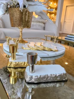 Inspire Me! Home Decor White Ceramic Candle Holder With Gold Elegant Details (2 Sizes) Best