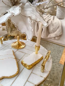 Inspire Me! Home Decor White Ceramic Candle Holder With Gold Elegant Details (2 Sizes) Best
