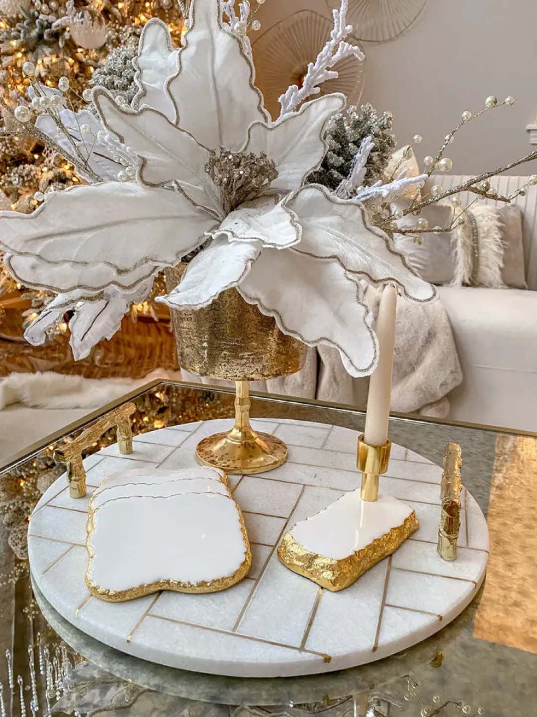 Inspire Me! Home Decor White Ceramic Candle Holder With Gold Elegant Details (2 Sizes) Best