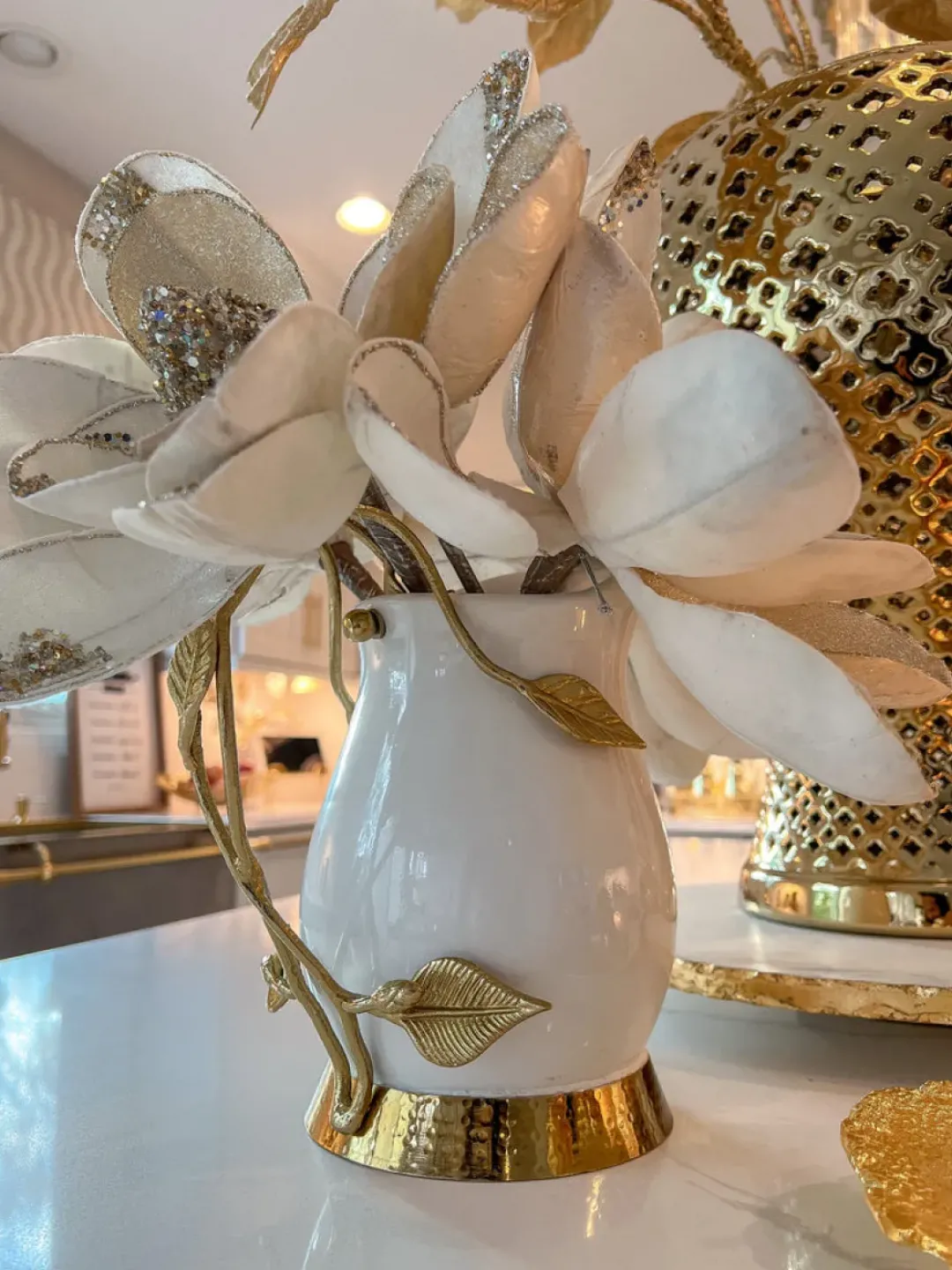 Inspire Me! Home Decor White Ceramic Bowl With Gold Leaf Details (2 Sizes) Sale