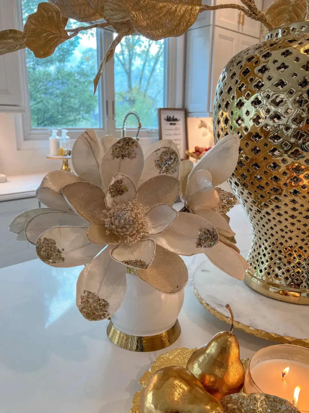 Inspire Me! Home Decor White Ceramic Bowl With Gold Leaf Details (2 Sizes) Sale