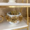 Inspire Me! Home Decor White Ceramic Bowl With Gold Leaf Details And Base (2 Sizes) Discount