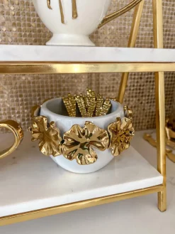 Inspire Me! Home Decor White Ceramic Bowl With Gold Leaf Details And Base (2 Sizes) Discount