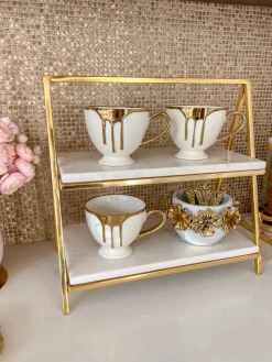 Inspire Me! Home Decor White Ceramic Bowl With Gold Leaf Details And Base (2 Sizes) Discount