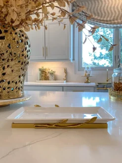Inspire Me! Home Decor White Ceramic Bowl With Gold Vine & Leaf Handles Discount