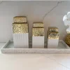 Inspire Me! Home Decor White Ceramic Spoon Holder/Vase With Gold Petal Design New