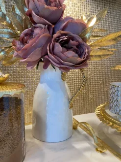 Inspire Me! Home Decor White Ceramic Pitcher With White And Gold Handle Sale