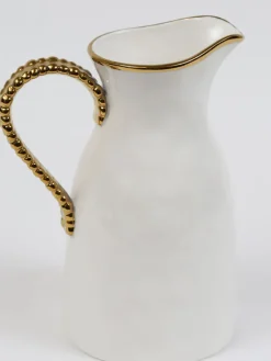 Inspire Me! Home Decor White Ceramic Pitcher With White And Gold Handle Sale