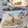 Inspire Me! Home Decor White Ceramic Two Tier Cake Stand With Gold Textured Details ” From Pops Of Color Home Collection” Fashion