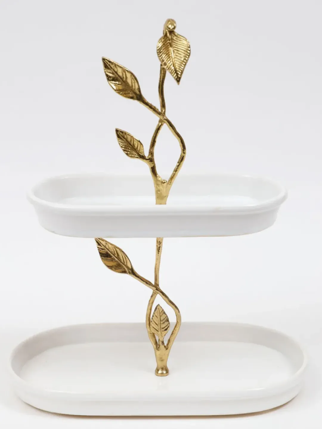 Inspire Me! Home Decor White Ceramic Two Tier Cake Stand With Gold Textured Details ” From Pops Of Color Home Collection” Fashion