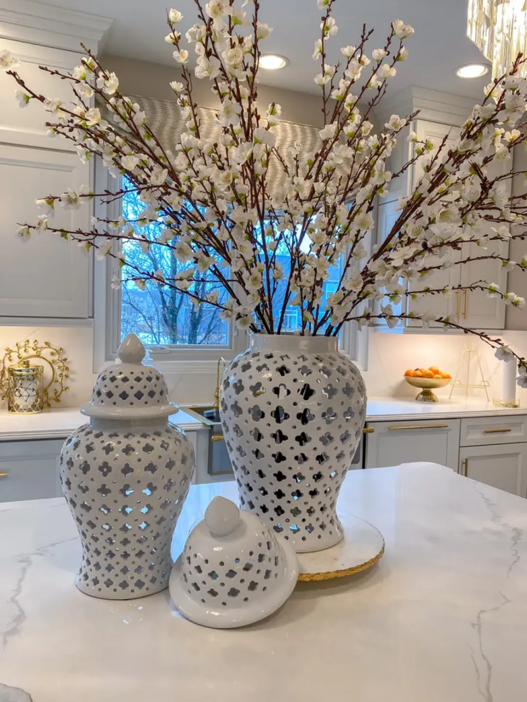 Inspire Me! Home Decor White Ceramic Jar With Elegant Gold Details (2 Sizes) Online