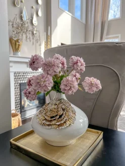 Inspire Me! Home Decor White Ceramic Vase With Elegant Gold Details (2 Sizes) Clearance