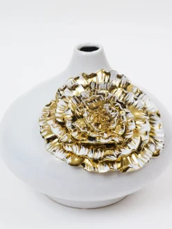 Inspire Me! Home Decor White Ceramic Vase With Elegant Gold Details (2 Sizes) Clearance