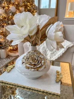 Inspire Me! Home Decor White Ceramic Vase With Elegant Gold Details (2 Sizes) Clearance