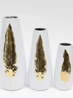Inspire Me! Home Decor White Ceramic Vase With Gold & White Petal Design Sale