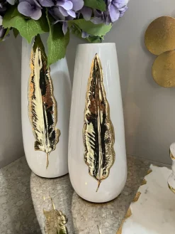 Inspire Me! Home Decor White Ceramic Vase With Gold & White Petal Design Sale