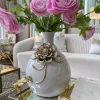 Inspire Me! Home Decor White Ceramic Vase With Gold Flower Design Sale